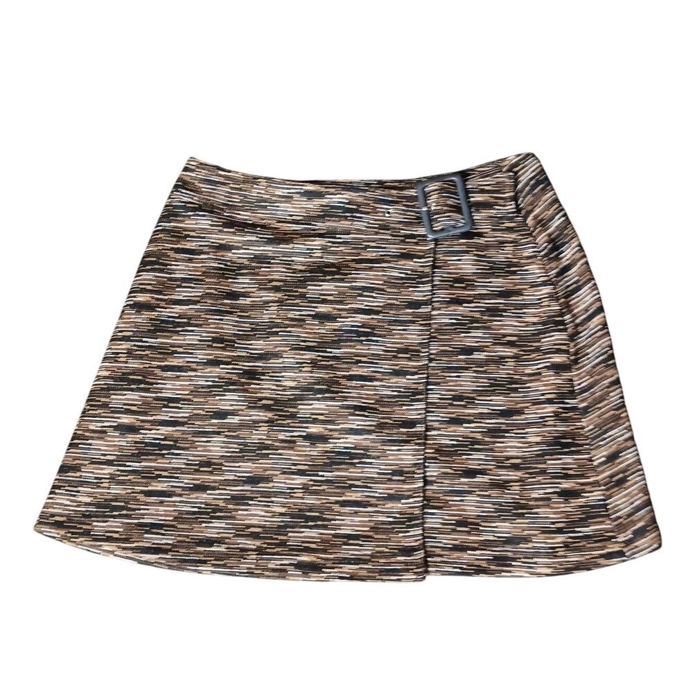 Express Tricot Size 7/8 Brown Wrap Mini Skirt Horizontal Stripe Detail Mod Style